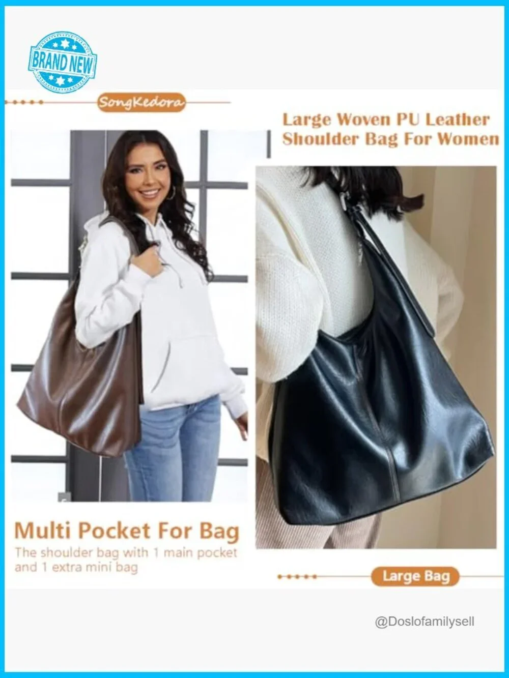 Large Hobo Bag Vegan Leather Slouchy Tote Shoulder Handbag for Travel Shopping